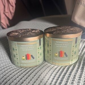 TWO Bath & Body Works Fresh Fall Morning Candle - Green and Gold